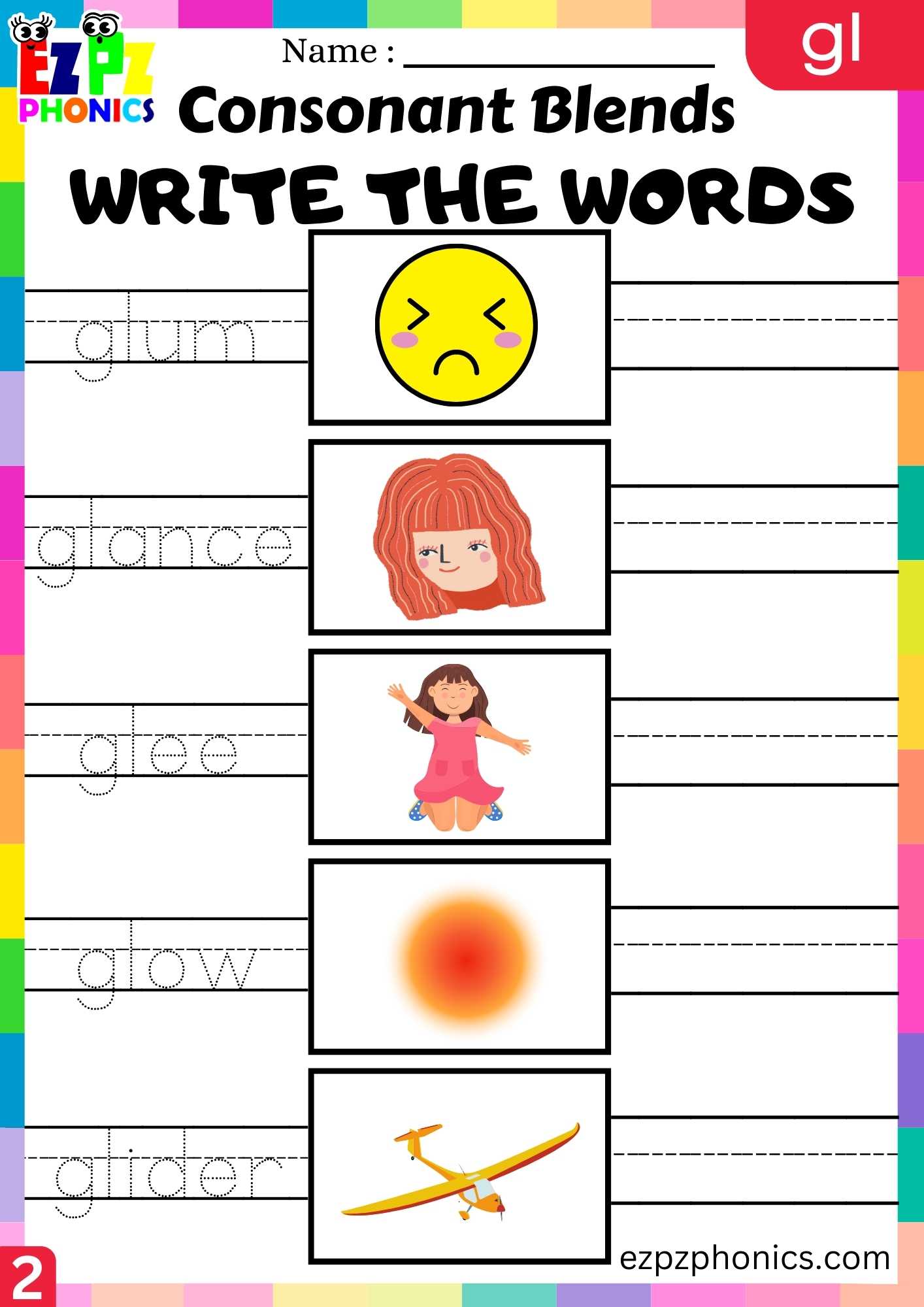 Group2 GL Words Write The Words Phonics Consonant Blends Worksheet